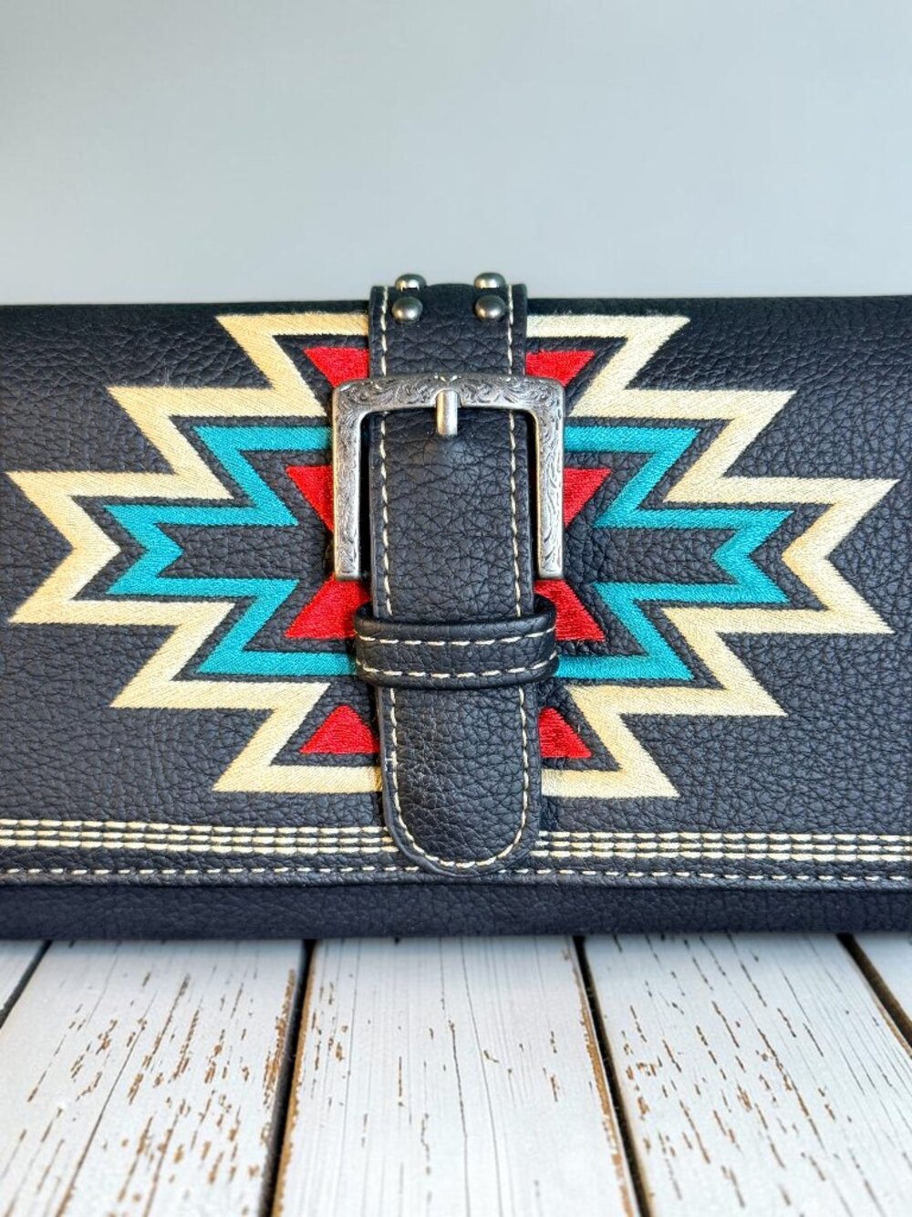 Montana West Black Aztec Embroidered Tri-Fold Wristlet Wallet – New - Picture 3 of 13